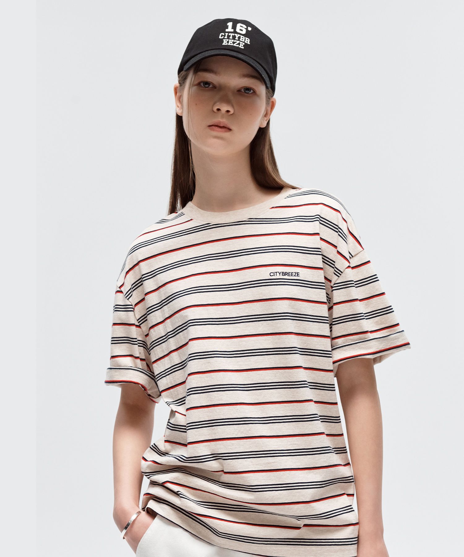 MUSINSA | CITYBREEZE Multi Stripe Short Sleeve T-Shirt_OATMEAL