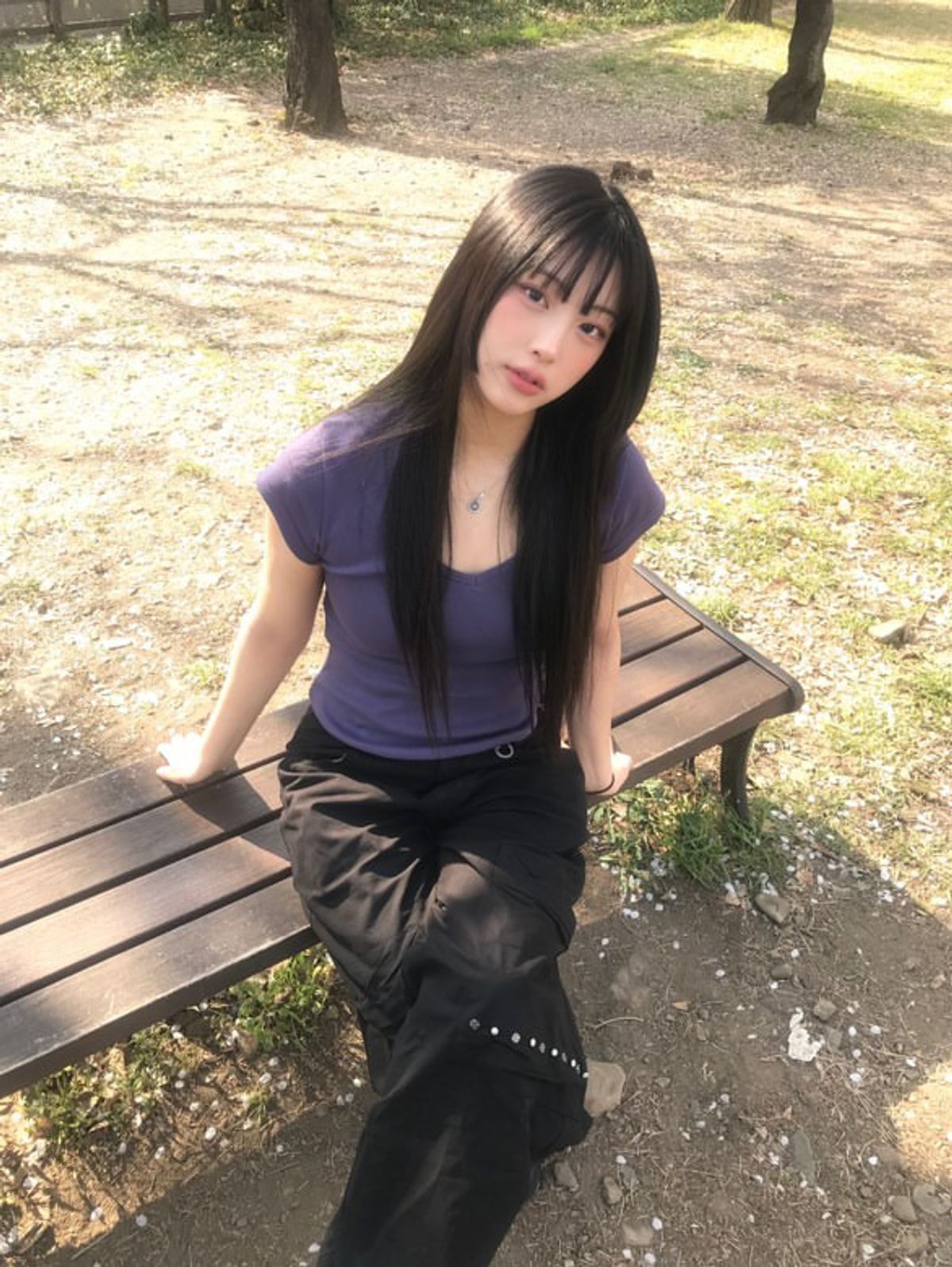 큐리티(CURETTY) C 90S LINE V-NECK HALF-SLEEVE T-SHIRT_PURPLE