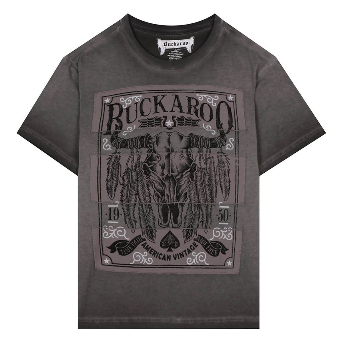 버커루(BUCKAROO) 싱글 빈티지 사각아플리케 반팔 티셔츠 그레이