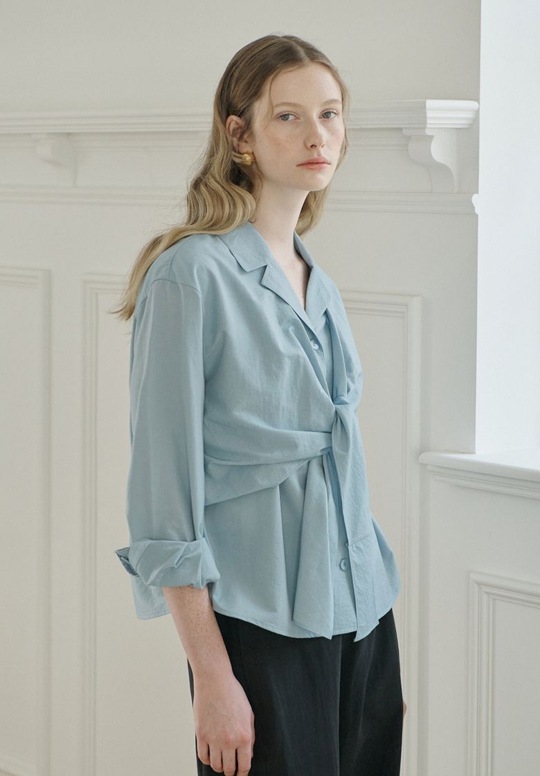OPEN COLLAR KNOTTED SHIRT_YB4LS01