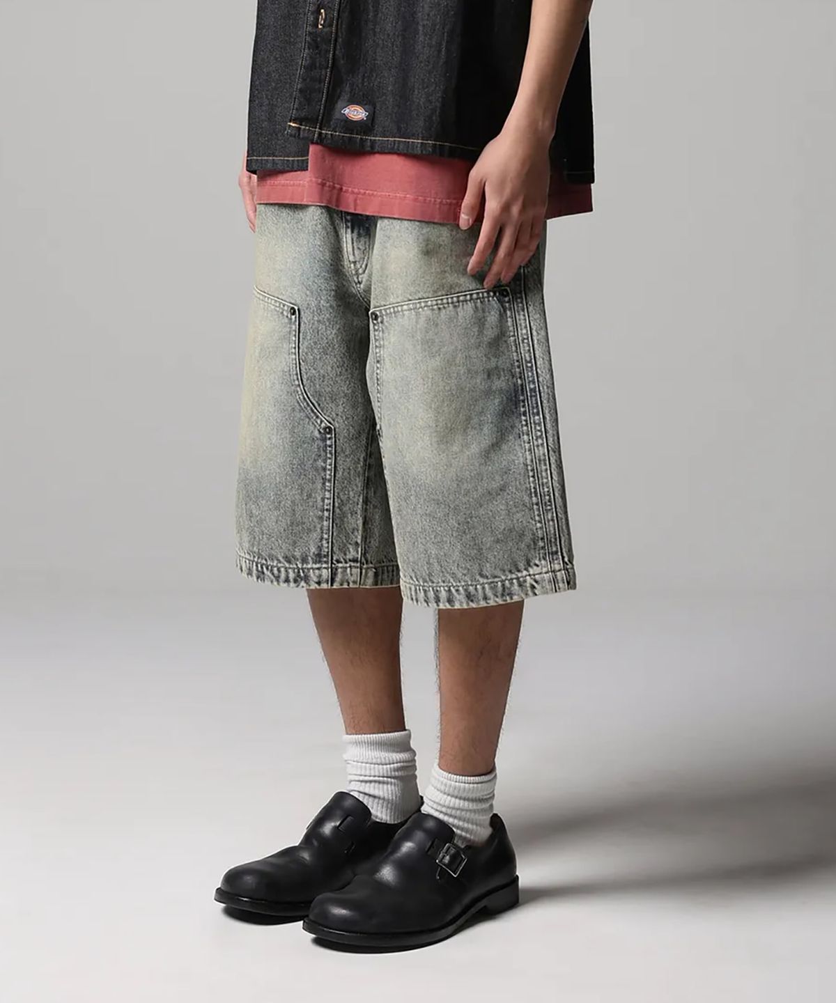 디키즈(DICKIES) 게리빌 더블니 데님 쇼츠 Tinted Denim