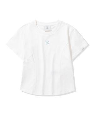 (우먼) 라인 크롭 반팔 티셔츠_화이트