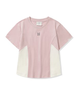 (우먼) 라인 크롭 반팔 티셔츠_핑크
