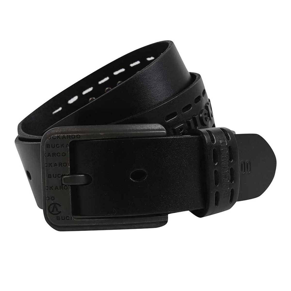 버커루(BUCKAROO) 버커루 금속로고 소가죽 벨트 블랙