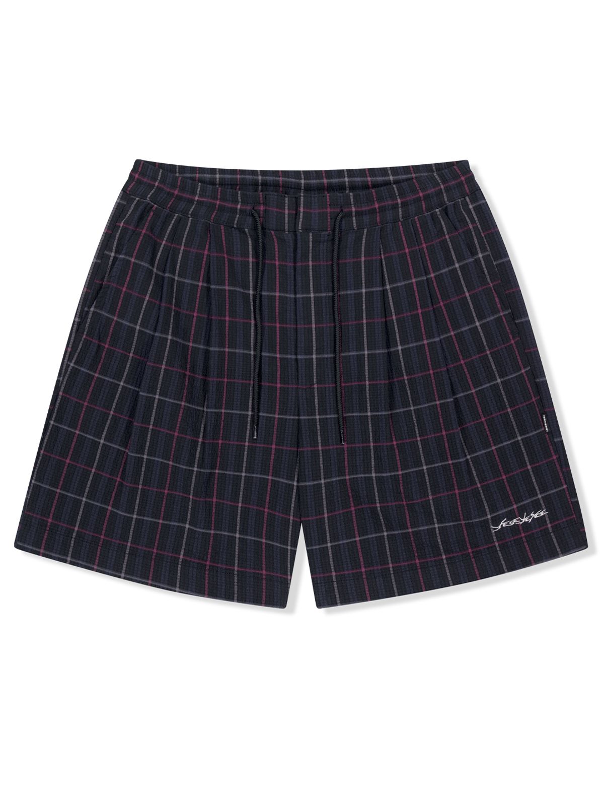 예스아이씨(YESEYESEE) Crinkled Fabric Check Shorts Black