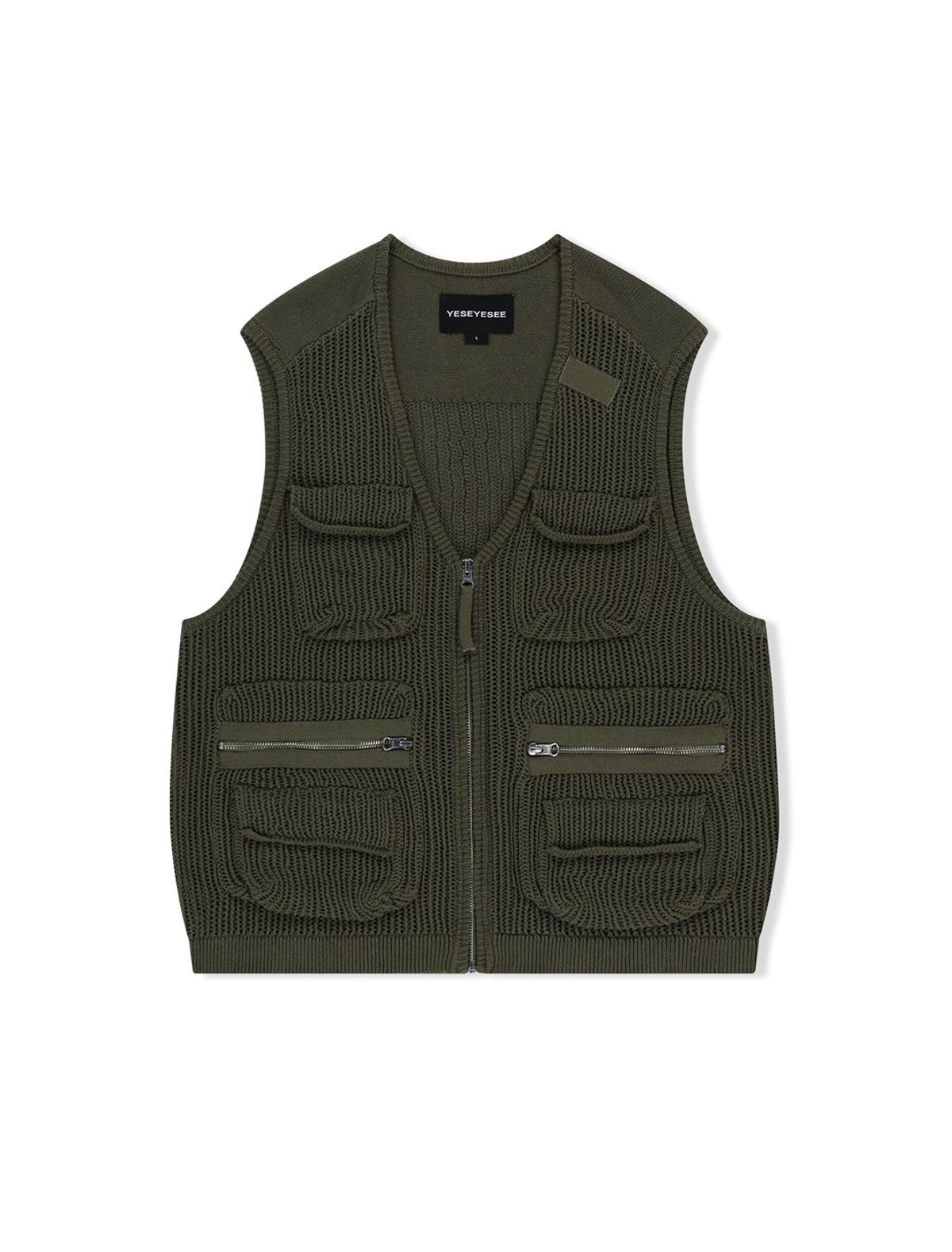 예스아이씨(YESEYESEE) Knitted Utility Vest Khaki