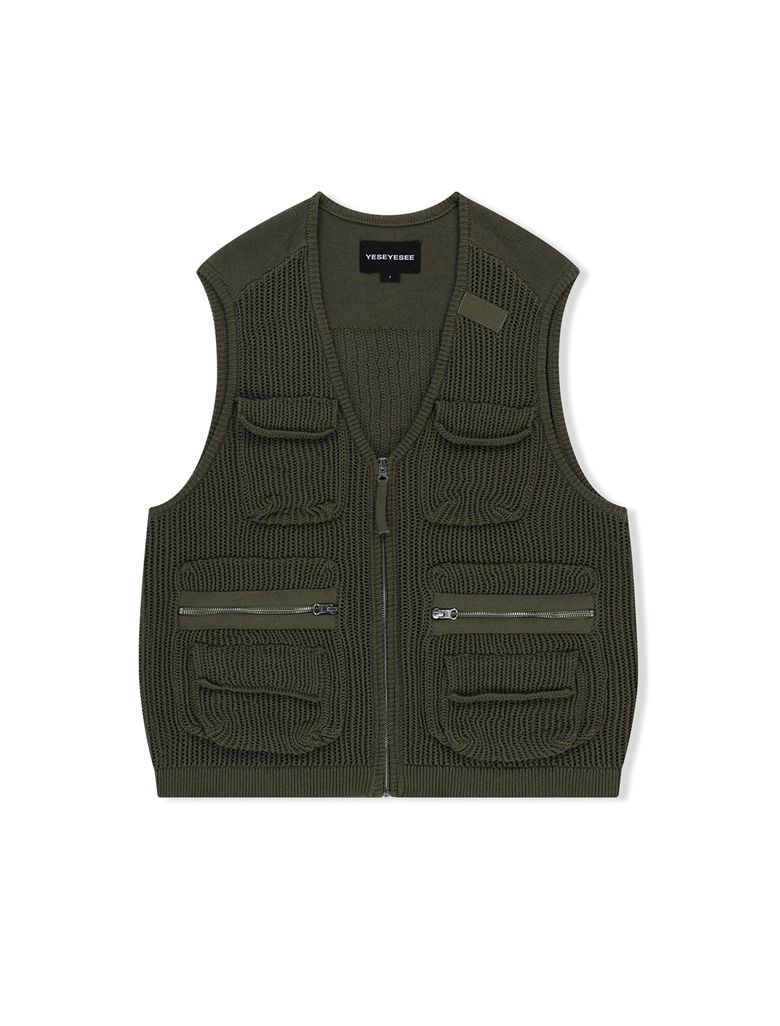 Knitted Utility Vest Khaki