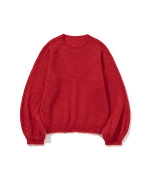 Balloon Sleeve Scallop Knit Red