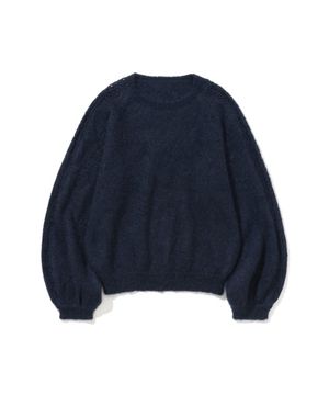 Balloon Sleeve Scallop Knit Navy