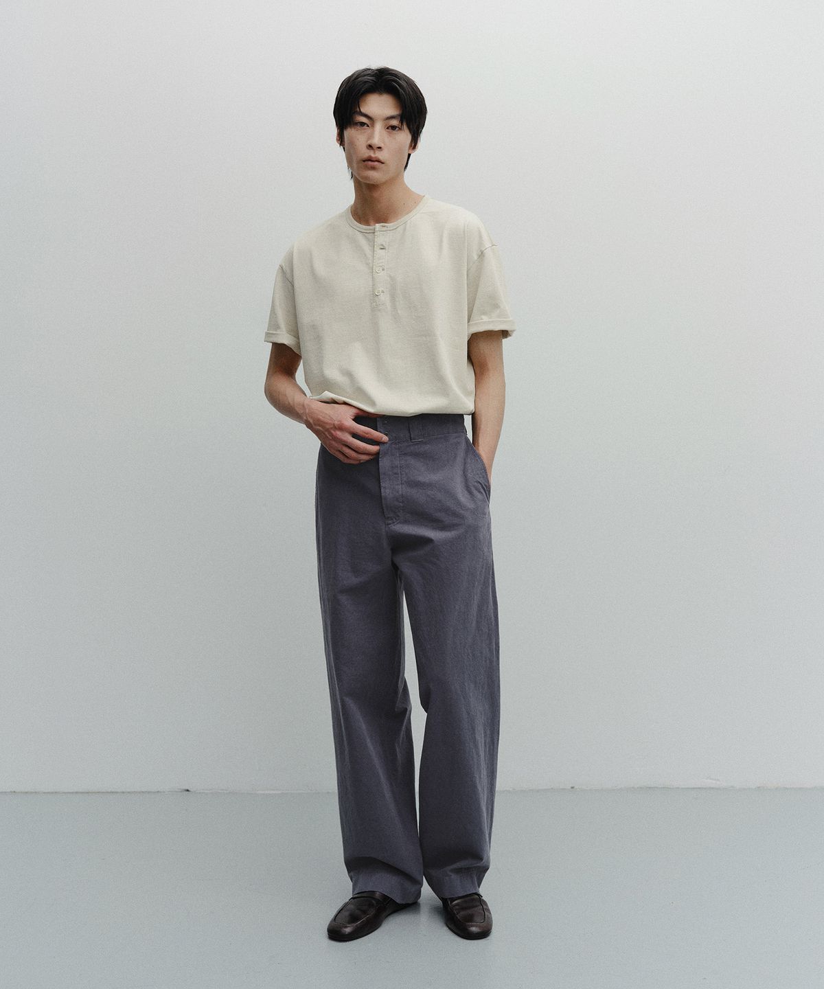 어나더 오피스(ANOTHER OFFICE) French Henry Neck Garment Tee (Light Sand)