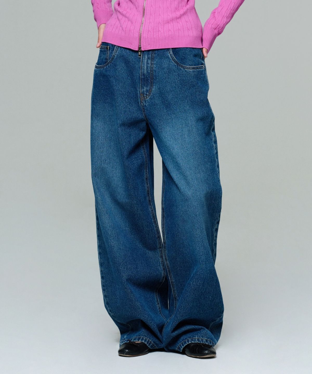 이알에이(ERA) WOMEN ERA WIDE FIT DENIM PANTS - DUSTY BLUE