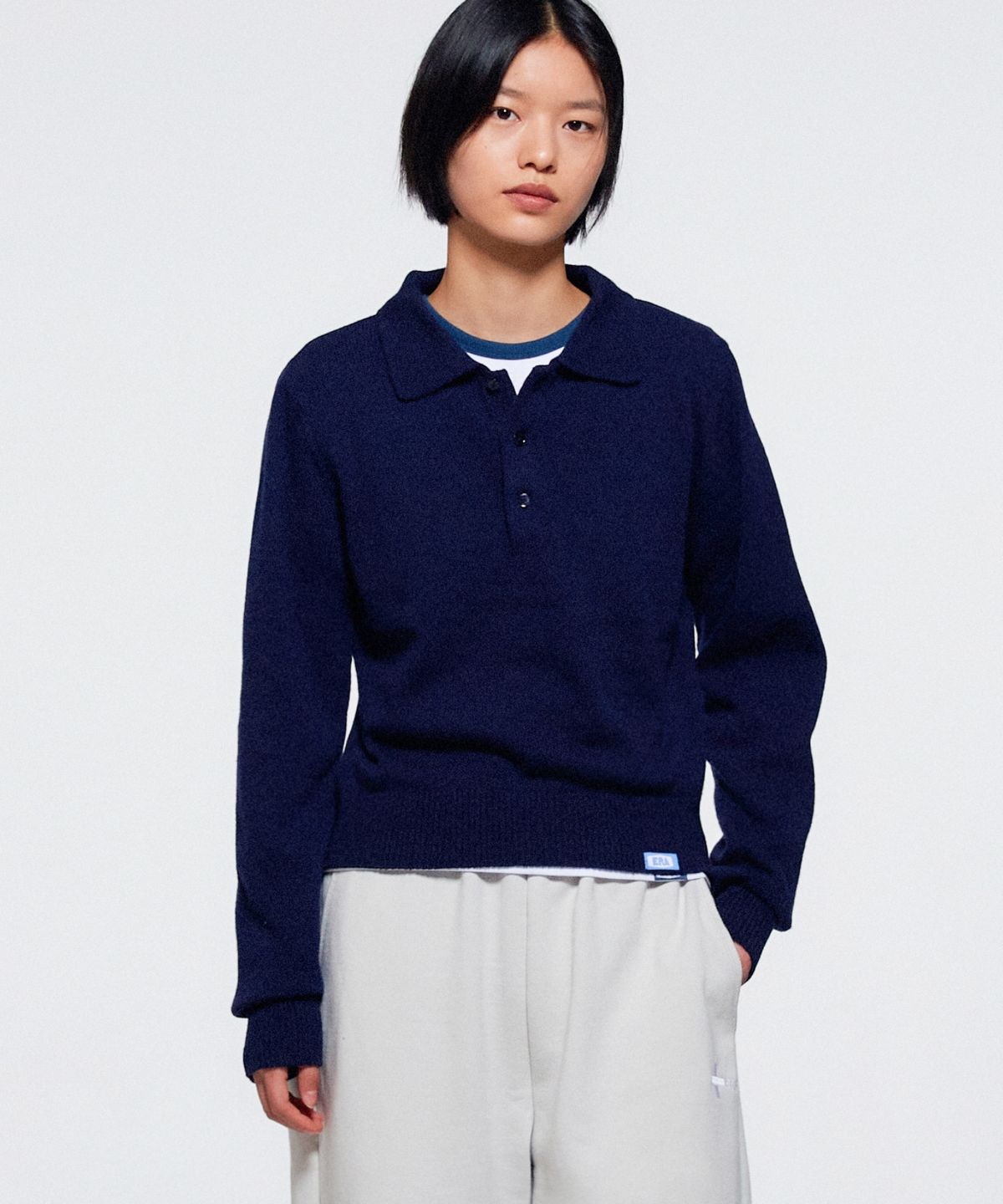 이알에이(ERA) WOMEN WOOL BLEND POLO SWEATER - NAVY