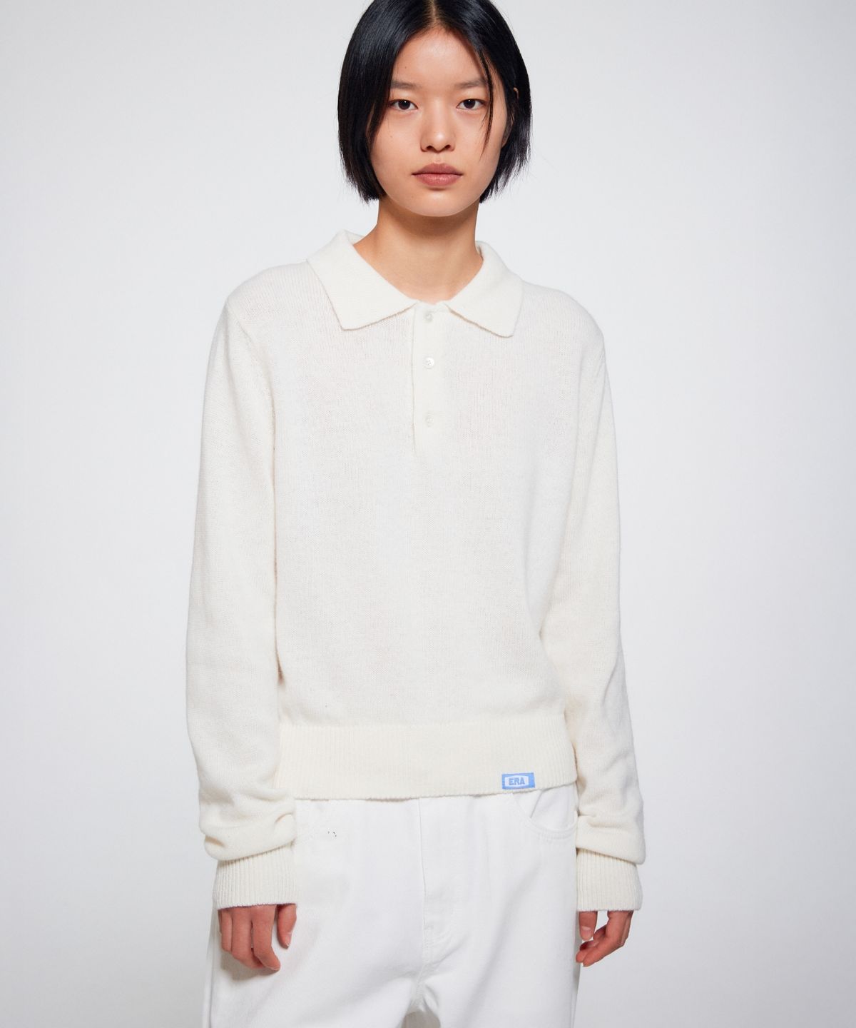 이알에이(ERA) WOMEN WOOL BLEND POLO SWEATER - WHITE