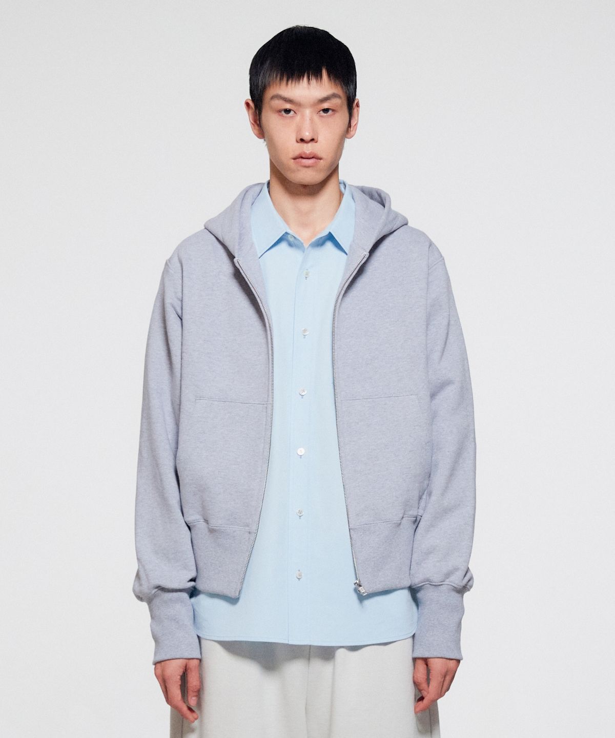 이알에이(ERA) UNISEX ERA HEAVY HOODED ZIP-UP - WHITE MELANGE