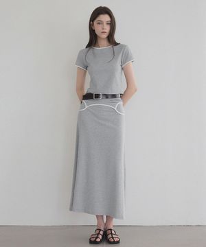 비벨 배색 티셔츠 원피스 세트