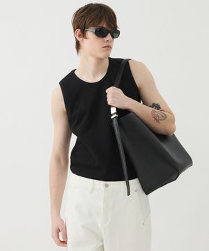 SLANT RIB SLEEVELESS TOP - BLACK