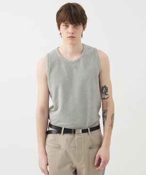 SLANT RIB SLEEVELESS TOP - MELANGE GREY