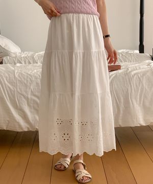 밴딩 펀칭 레이스 캉캉 롱 스커트