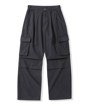 와이드 카고 코튼 립스탑 팬츠_차콜