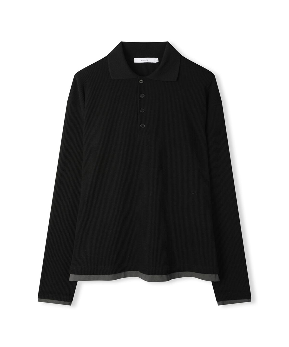 윈더(WINDER) LAYERED HEM POLO TOP - BLACK