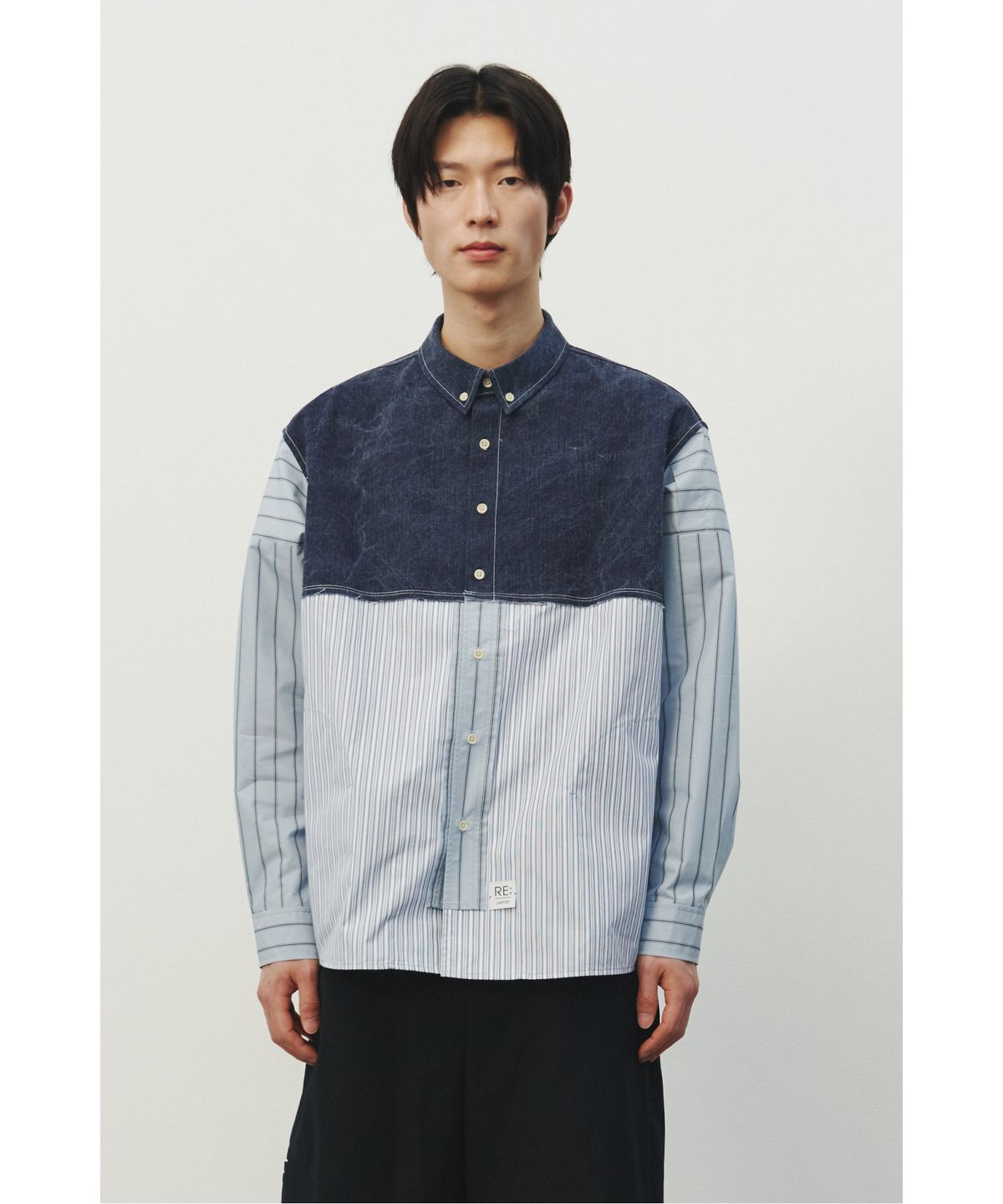 래코드(RECODE) Stripe Panel Denim Shirt_RKSAS25609BUX