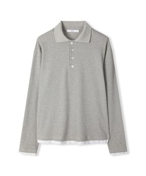 LAYERED HEM POLO TOP - MELANGE GREY