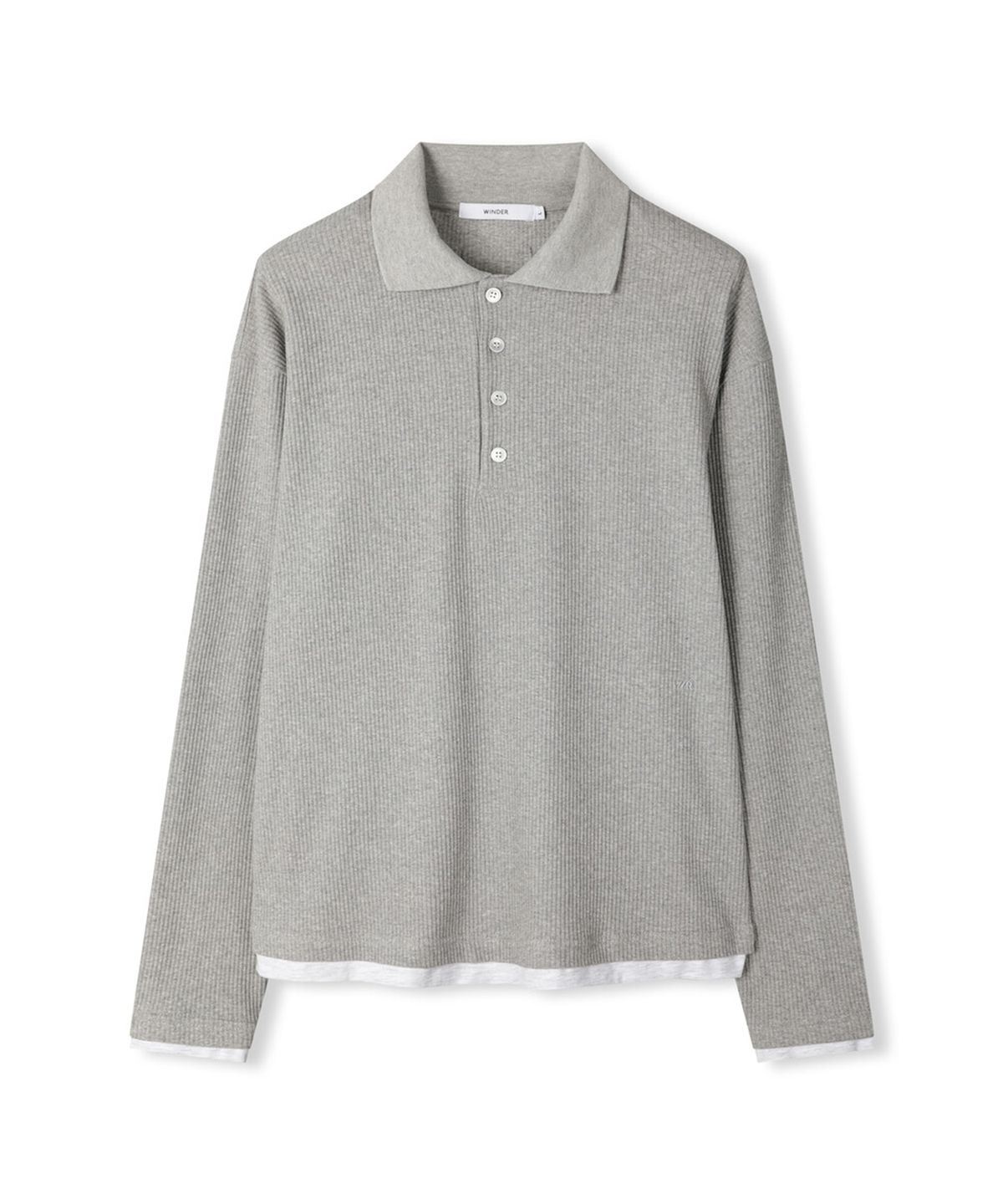 윈더(WINDER) LAYERED HEM POLO TOP - MELANGE GREY