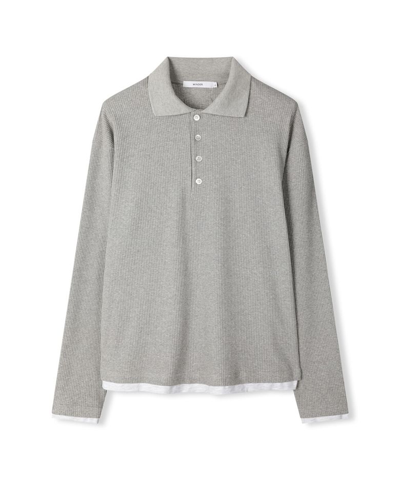 LAYERED HEM POLO TOP - MELANGE GREY