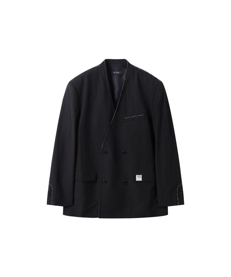 Collarless Linen Jacket_RKJAS25606BKX