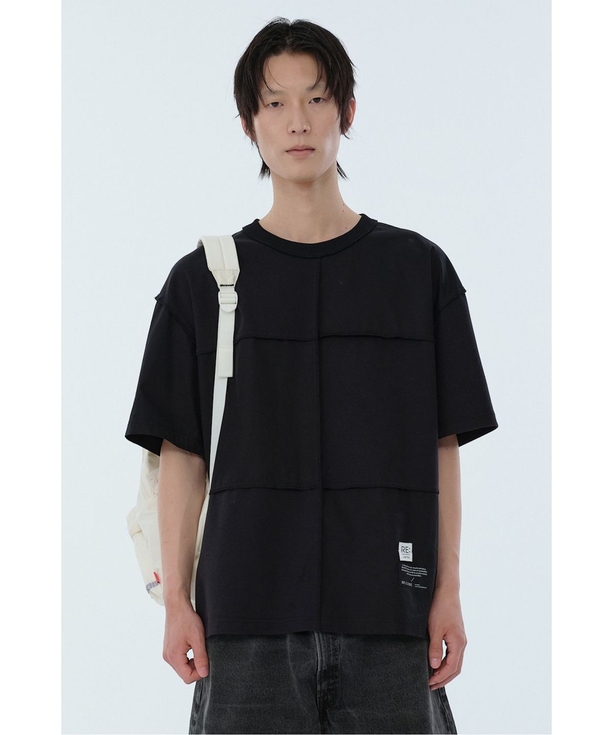 래코드(RECODE) Checkerboard Pique Mixed Top_RKTAM24619BKX