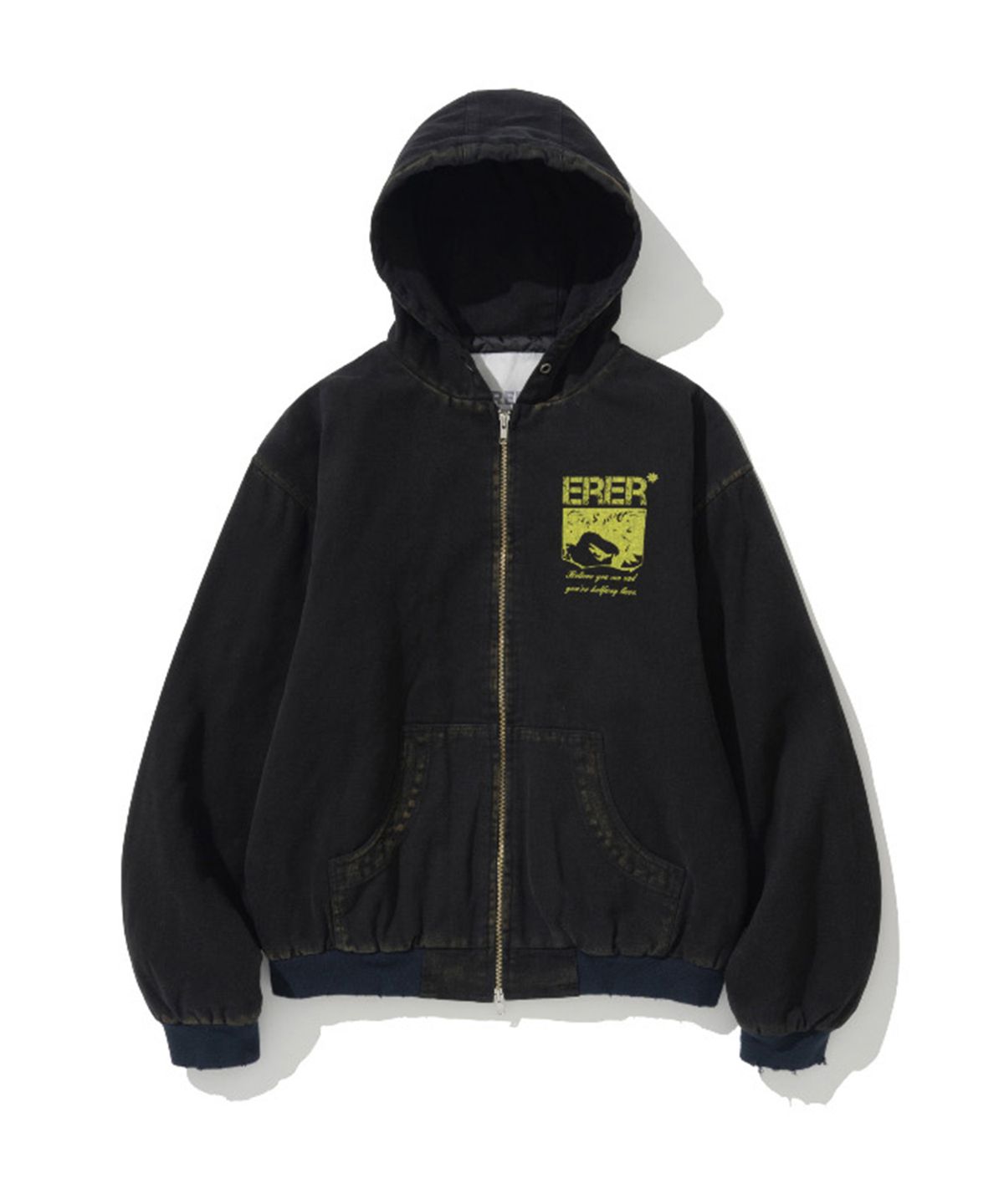에르에르(ERER) [UN] Mechanic sweatshirt zip-up hoodie Black