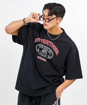 스타일리쉬 원형 로고 오버 핏 반팔 블랙