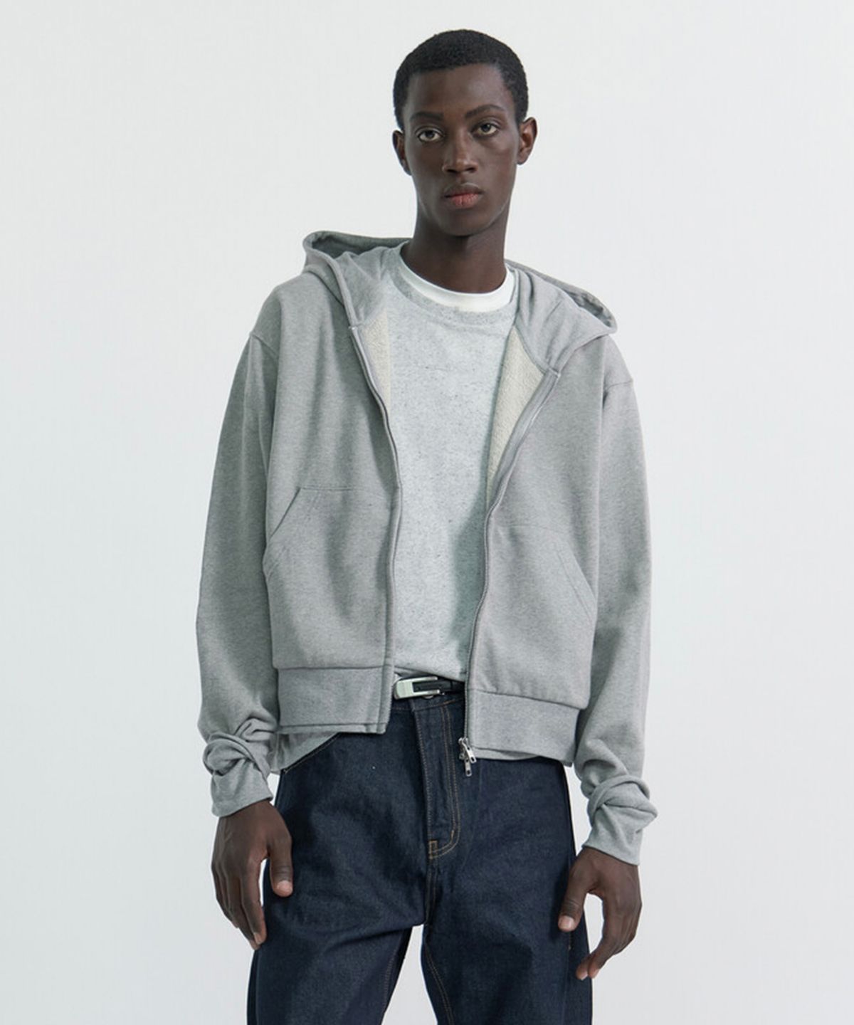 윈더(WINDER) DOUBLE-RIB CROP HOODIE JACKET - MELANGE GREY