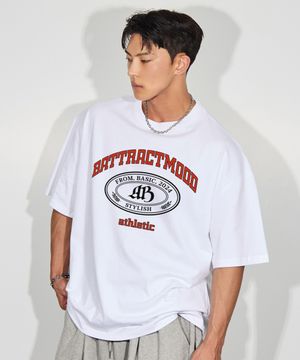 스타일리쉬 원형 로고 오버 핏 반팔 화이트