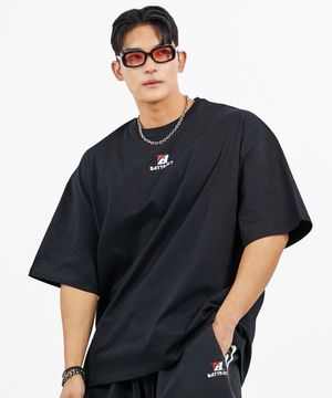 스포티 로고 오버핏 반팔 블랙