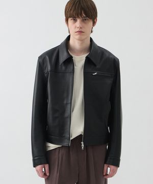 ITALY LAMBSKIN CROP JACKET - BLACK