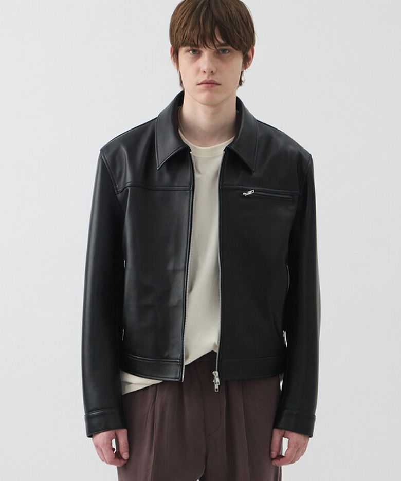 ITALY LAMBSKIN CROP JACKET - BLACK
