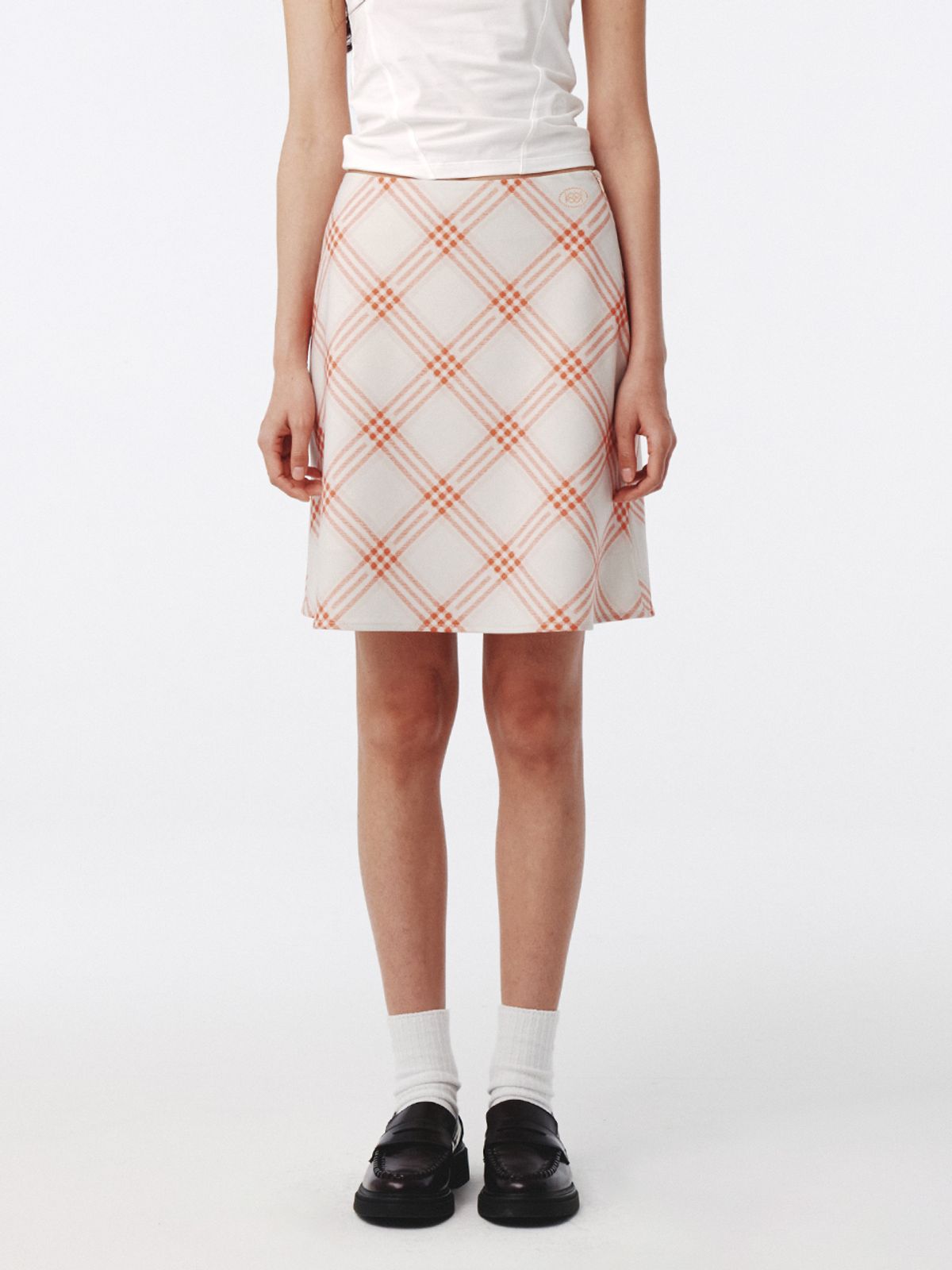 기준(KIJUN) Essential Check Mini Skirt Orange
