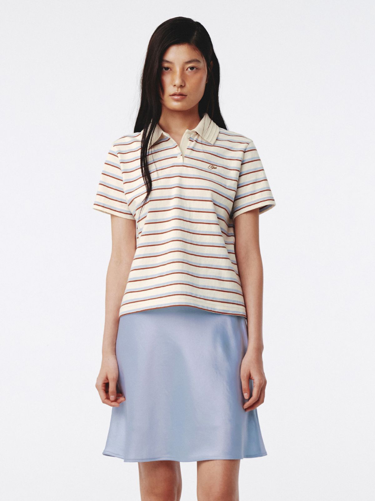 기준(KIJUN) Stripe Cotton Polo Shirt Ivory