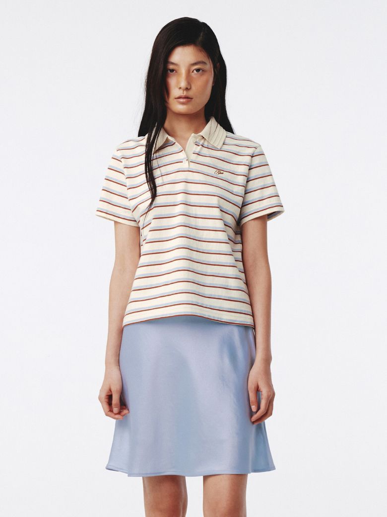 Stripe Cotton Polo Shirt Ivory
