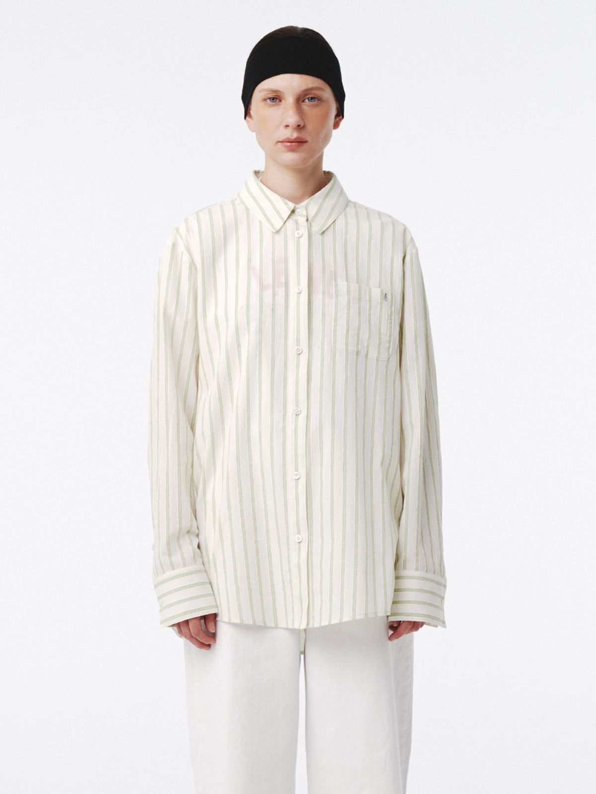 기준(KIJUN) Textured Cotton Stripe Shirt Light Green