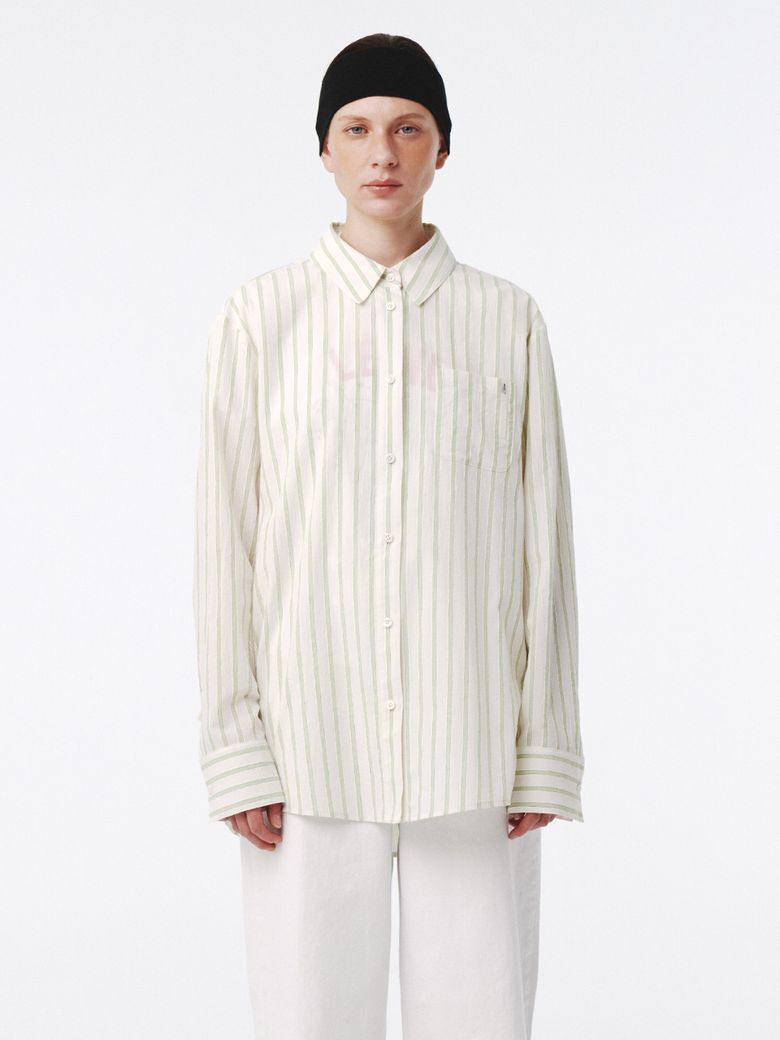 Textured Cotton Stripe Shirt Light Green