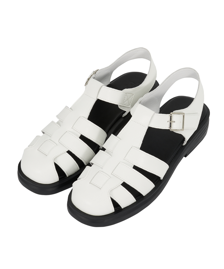 타버 소가죽 컴포트 피셔맨 샌들 (4cm) 화이트