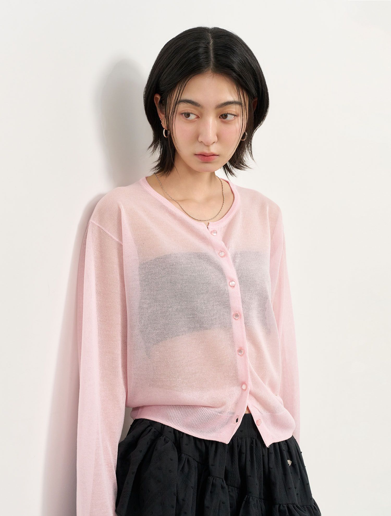 MUSINSA GENERAL IDEA Packable Sheer Long Sleeve Cardigan [PINK