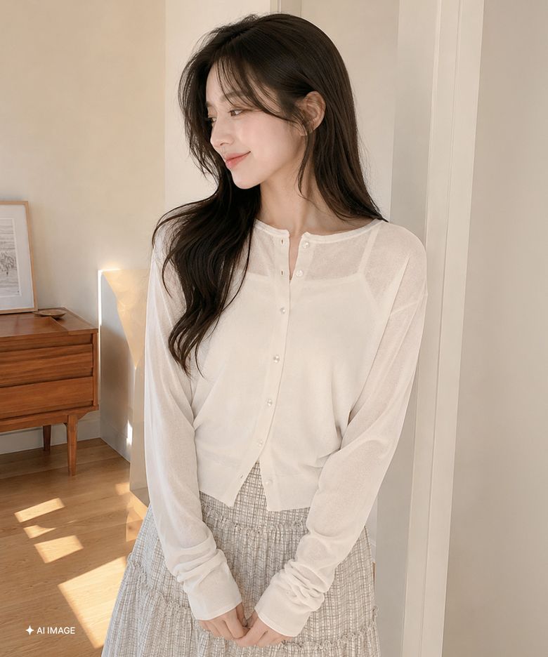 패커블 시어 롱 슬리브 가디건 [WHITE] / WBE2L04540