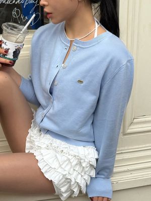 [유튜버 PICK] (우먼)에센셜 라운드 크롭 니트 가디건 [SKY BLUE]