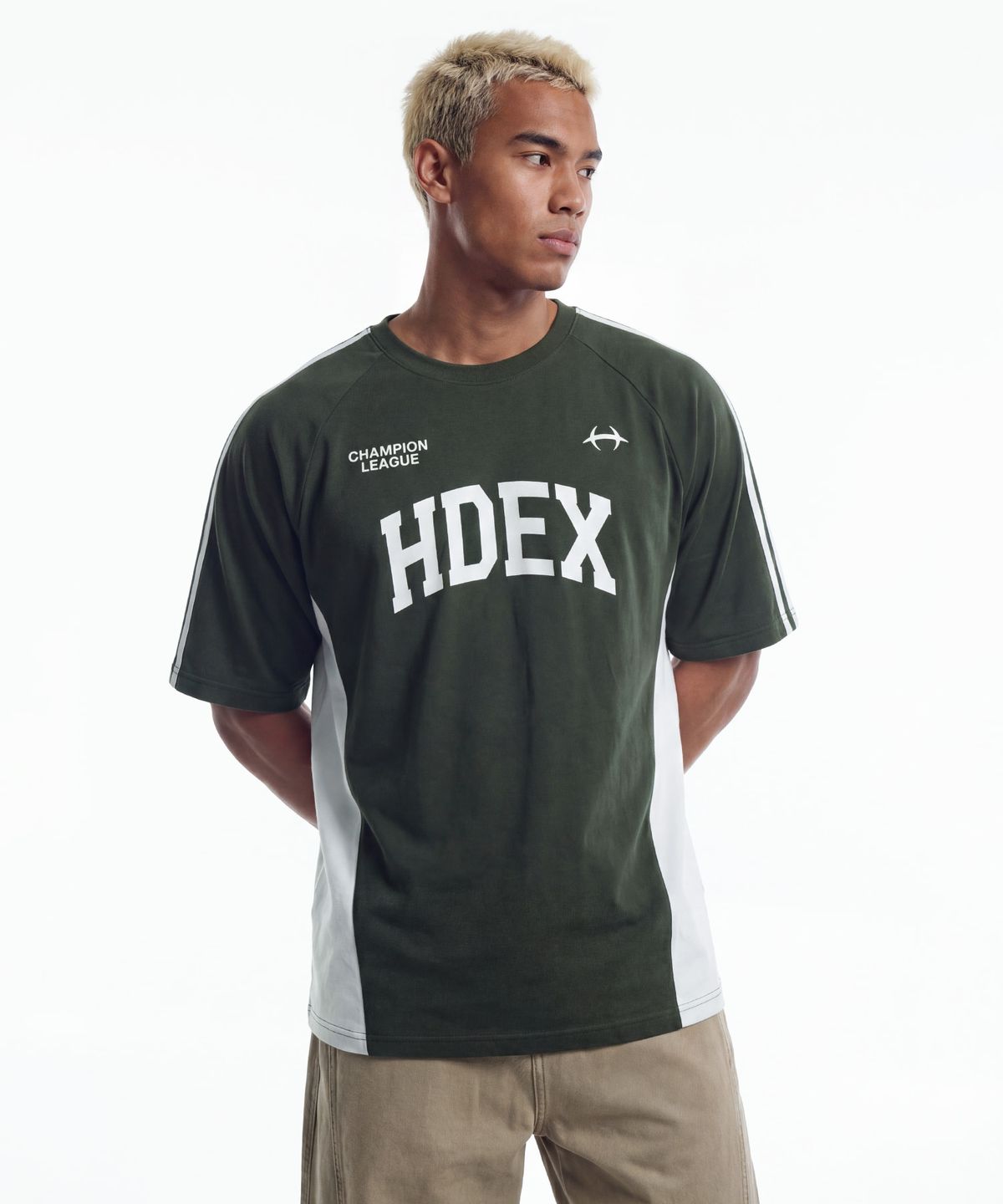 에이치덱스(HDEX) 사이드 컬러 블럭 숏 슬리브 (Khaki)