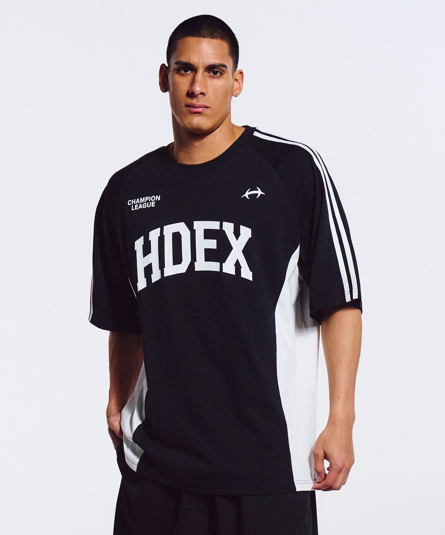 MUSINSA公式 | HDEX Side Color Block Short Sleeve (Black)
