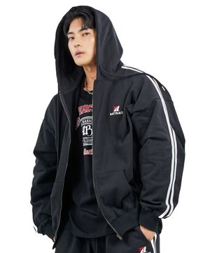 트랙라인 오버핏 후드 집업 블랙