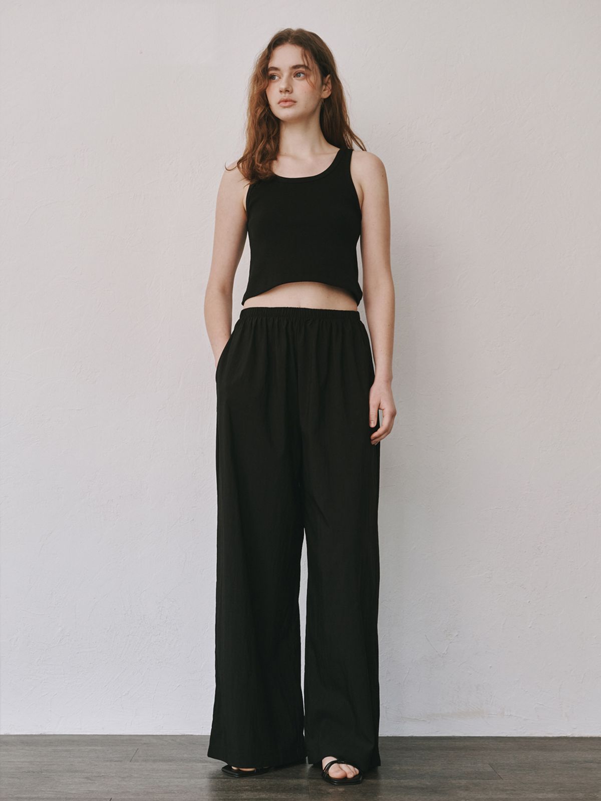 플라드주르(PLATDUJOUR) Wide banding pants (Black)